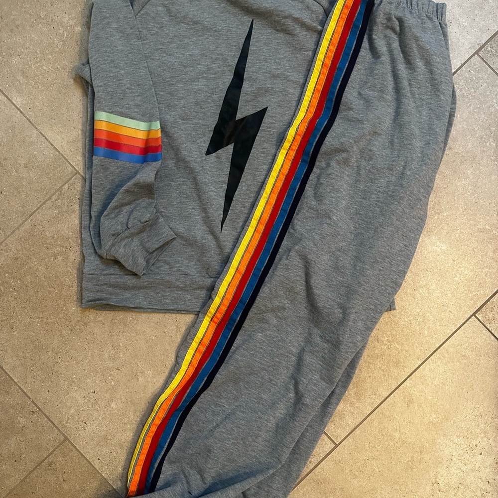 Urban Outfitters Gray Lounge Set with Rainbow Stripes